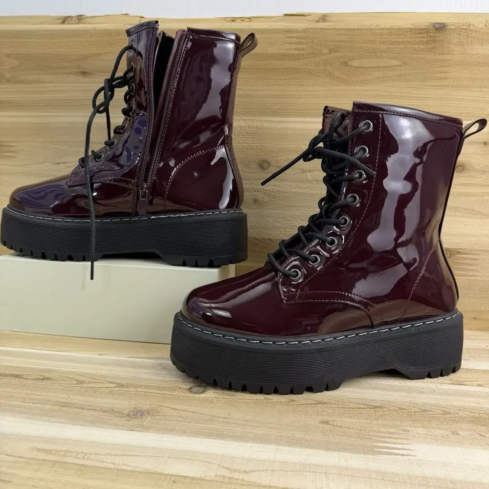 Forever Lace-Up Combat Moto Ankle Boots Booties Low Block Heel Wo’s Size 9